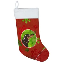 Caroline's Treasures CK3977CS Christmas Snowflakes Black and Tan Dachshund Christmas Stocking Fireplace Hanging Stockings Christmas Season Party Decor Family Holiday Decorations