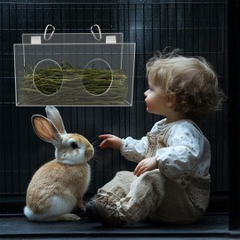 Xymoso Acrylic Rabbit Hay Feeder with Lid,Guinea Pig Hay Rack Holder Chinchilla Cage Accessories for Rabbits Guinea Pigs Bunny