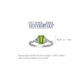 Silvershake 1.08ct. Genuine Peridot and White Topaz 925 Sterling Silver Engagement Ring Size 9.5