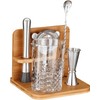 Mixeries Crystal Cocktail Mixing Glass Set with Bamboo Stand -