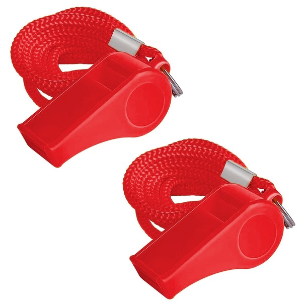 SHUBEIEUMI Whistles, Set of 2 Sports Whistles, Plastic Whistle with Loud Sounds Perfect for Sports, Basketball, Football, Rescue (Red)