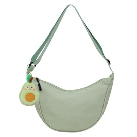 TYXHXTF Women's Half Moon Crossbody Shoulder Bag, Hobo Halfmoon Bag with Adjustable Shoulder Strap, Plain Nylon, for Work, Travel, Everyday (Green)