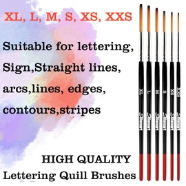 Sdanart Lettering Quill Brushes, 6 pcs Lettering Brushes for Sign Painting, Professional Pinstriping Brush Sign Painting Brushes Pinstripe Brush Striping Brush ， Paint Brush Size XL, L, M, S, XS, XXS