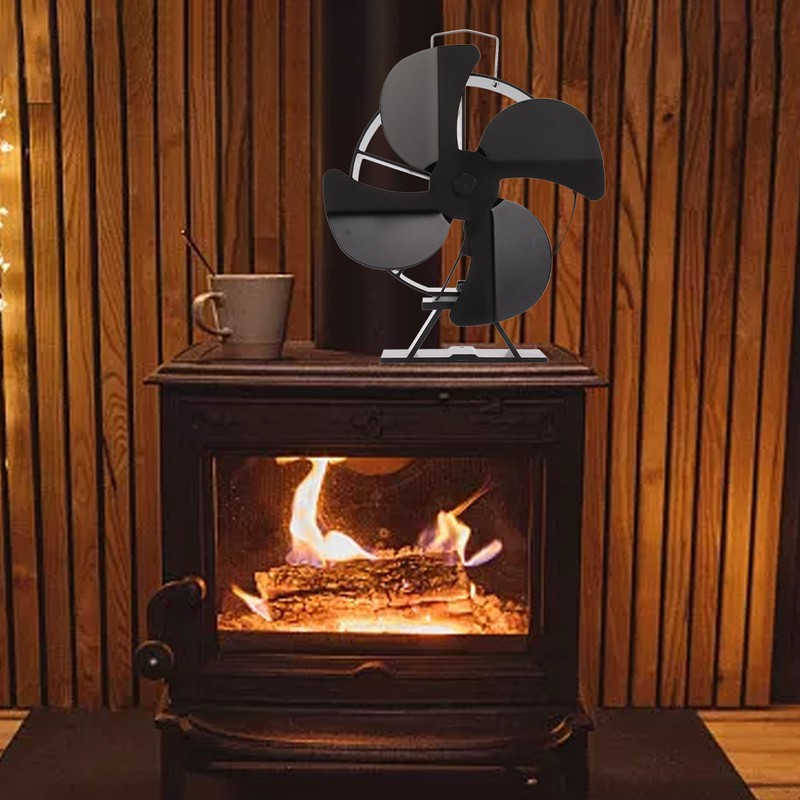 Heat Powered Stove Fan Aluminum Alloy 4 Blades Strong Wind