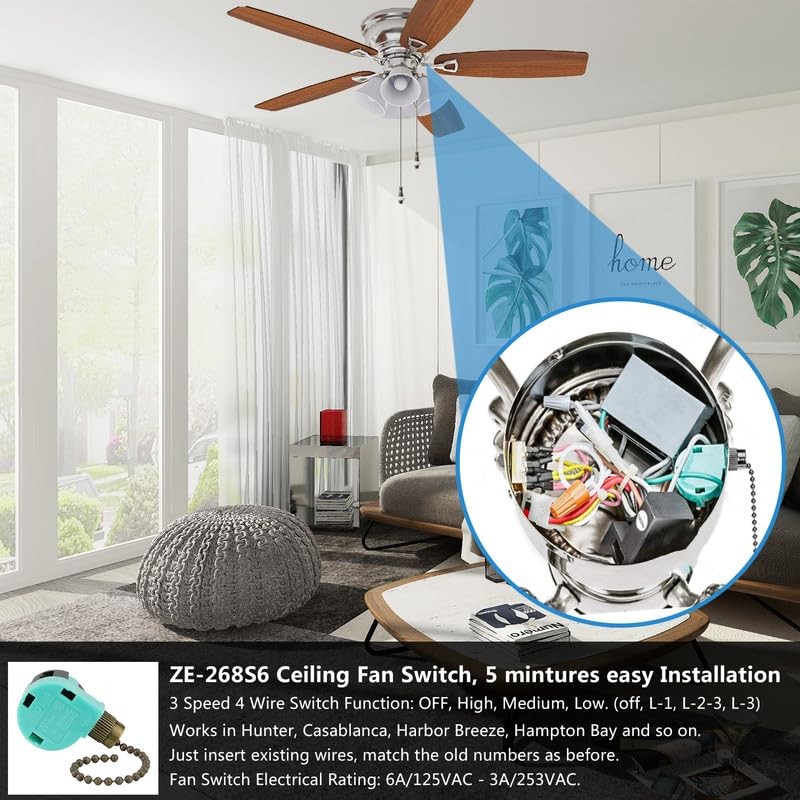 2 Pack Ceiling Fan Switch 3 Speed 4 Wire Zing