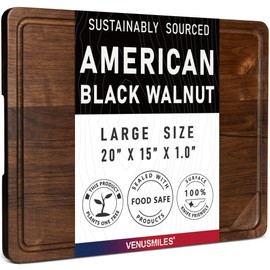 American Black Walnut Cutting Board for Kitchen (20”x15”x1”) Pre-Oiled Wooden Chopping Board Walnut End Grain with Juice Groove & Handlers, Large Reversible Butcher Block