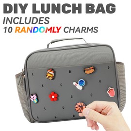 Uxeqtop Kid Insulated Lunch Bag Cute Lunch Box Reusable Lunch Tote for School Picnic Birthday Gifts for Boy(Grey)