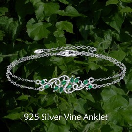 Vadmans Anklet with Evil Eye Sterling Silver Flower Vine Anklet Protective Jewellery for Women and Girlfriend, 18, Sterling Silver, Cubic Zirconia