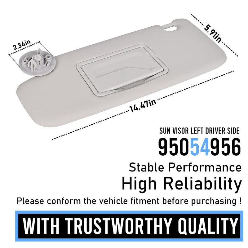 EKLN Sun Visor Left Driver Side LH with Mirror Compatible