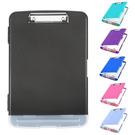 Portapapeles de Plástico con Almacenamiento, Tabla Portapapeles Caja de Almacenamiento Delgada Portátil para Oficina con Pinza (Tamaño A4) (Negro)