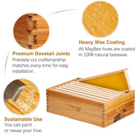 10-Frame Beehive Box Langstroth Medium Super Bee Box for Sale Wax Coated Bee Hives Includes Wooden Frames & Waxed Foundations (Assembled)