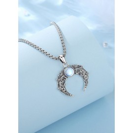 CELESTIA Spiritual 925 Sterling Silver Celtic Crescent Moon Pendant Necklace with Moonstone, Wicca Necklace Jewellery, Witchy Gift for Women, Pagan Gifts