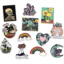 Cute Enamel Pin Set Lapel Pins Brooches Cartoon Brooch Badge Pins for Clothes Bags Backpack Party Decoration Gift (Flower-12Pcs)