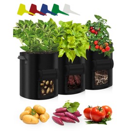 tuare 3 Pack Potato Grow Bags, 5 Gallon Thickened Breathable Non-Woven Planting Bags with handle and Labels, Vegetables Growing Bags for Growing Potatoes Tomato Strawberry Chili Vegetables…