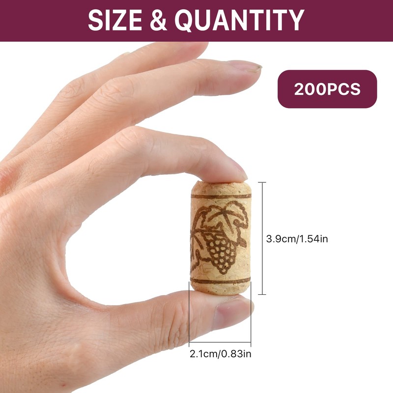 Aemygo 200 Pack Straight Wine Corks, #8 Natural Corks For