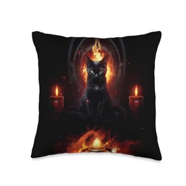 Black Cat Witchy Crystal Moon Kawaii Moth Black Cat Witchy Crystal Moon Phases Kawaii Magical Candle Throw Pillow, 16x16, Multicolor