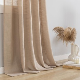 VOILYBIRD Linen Semi Sheer Curtains Tab Top Light Filtering Elegant Curtains & Drapes for Living Room (Tan, W52 x L84, 2 Panels)