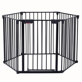 SPOFLYINN Safety Gate, Outdoor Fence Gate with Reinforced Frame, Wall Mounted Hardware Steel 4-in-1 Metal Safety Door for Corridor, Doorway, House Stairs Black One Size