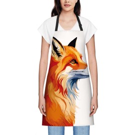 Smooffly Watercolor Fox Art Apron Adjustable Apron Cooking Kitchen Chef Women Men Aprons for Home Kitchen, Restaurant, Coffee House, Baking Gardening BBQ