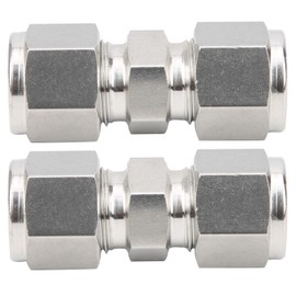 2Pcs 316 Stainless Steel Compression Fitting Straight DoubleFerrule Tube Adapter(Ф10 )
