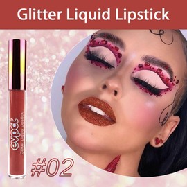 evpct evpct 1Pcs Mauve Red Matte to Glitter Liquid Lipstick Lip Set Kit, Long Lasting Matte Diamond Glitter Lipstick Waterproof, Colorful Sparkly Glossy Metallic Shimmer Sparkle Lip Gloss for Women 02#