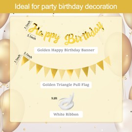 Festicreamy 2PCS Gold Happy Birthday Banner Sign - Happy Birthday Bunting Banner Garland for Men Women Girls Boy Baby Kids Baby Shower Party Decorations Bunting Flag Birthday Party Supplies
