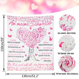 PLECUPE 150 * 130cm Decke Schwester Geschenk, Beste Schwester Geschenke, Personalisierte Geschenke Schwester, Geschenk für Schwester Freundinnen, Schwestern Geschenk, Geschenke für Schwestern