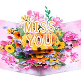 Pop-up birthday card, 3D flower card, card for Valentine's Day, I miss you