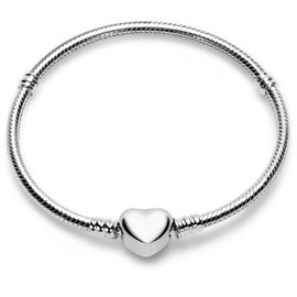 WAKCTFERG Charm Bracelet For Woman 925 Sterling Silver Jewelry Moments Heart Clasp Snake Chain Bracelet Fit Any Charm Gift for Women Girl Suitable for people aged 12 to 80 (ZLL-23, 6.7in/17cm)