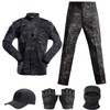 SANYETS Tactical Suit,Military Pants and Jacket,Cap Gloves Balaclava Set,Black Camouflage