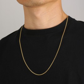 KRKC Men's Necklace, 2/3/4/5 mm, 14K Gold Plated/Silver Colour, Stainless Steel Curb Chain, Cuban Chain, Nickel-Free, Thin Gold Chain, Silver Chain for Men, Length 45-66 cm, Stainless Steel