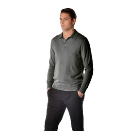 Cashmere Boutique 100% Pure Cashmere Polo Pullover Sweater for Men – Polo Neck, Long Sleeve, Button Up, Classic Style, Lightweight, Soft and Warm Sweater - Charcoal Gray, Medium