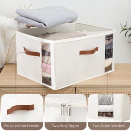 WELTRXE 3 Pack 65L Storage Boxes with Lid, Zip, Foldable Wardrobe Storage Organiser, Oxford Fabric Moving Bag for Clothing, Bedding, Blanket, Duvet, Cream