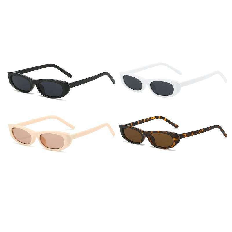 LJCZKA Retro Oval Small Frame Sunglasses Unisex Vintage 90s Narrow