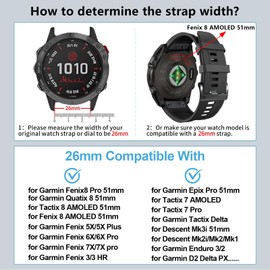 ZPJPPLX 26mm Compatible with Garmin Fenix 8 AMOLED 51mm/8Pro/7X Pro/6X Pro/7X/6X/5X Plus/5X bands,Silicone watch band for Descent Mk2i MK3i 51mm/Enduro 3/2/quatix 8 epix Pro 51MM/tactix 8 7/7 Pro