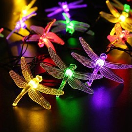 Solar Dragonfly String Light Outdoor Waterproof Auto-On/Off Fairy Light for Garden Patio Party Swimming Pool Decoration (Warm White)