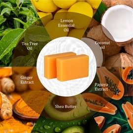 PALFICAB Natural Papaya & Lemon Soap, Exfoliating Bar Soap for Men & Women, Smooth & Moisturizing Lather with Coconut Oil & Shea Butter, Cruelty-Free, Cleanses & Smooths, Gifts for Women, 2 Bars