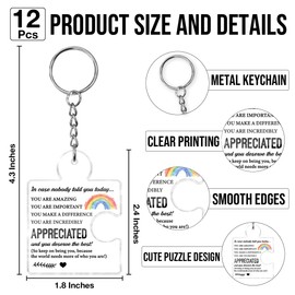 Inspirational Gift Appreciation Gifts Bulk for Coworkers Employees, 12 Pcs Thank You Gifts for Team Staff Teachers Nurse Mentor Work Bestie Friends Motivational Office Acrylic Puzzle Piece Keychains