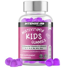 INTENSE Wellness Multivitamin Gummies for Kids - Vegan Gummies with 14 Vitamins, Minerals, B6, B12 - Raspberry/Blueberry Flavour - Healthy Multi Gummies Boost Immunity, Bone Health, more - 120 Gummies