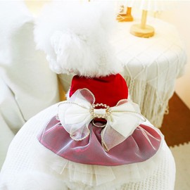 ANIAC Retro Dog Tulle Dress with Leash Ring Spring Summer Girl Puppy Clothes for Small Dog Cat Apparel Formal Pet Prom Dress for Christmas Wedding Birthday Valentines (Red, X-Large)