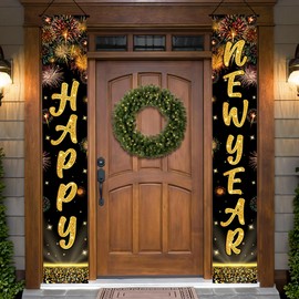 KatchOn, XtraLarge Happy New Year Door Banner - 72x12 Inch | Happy New Year Backdrop for Happy New Year Decorations 2025 | New Years Door Banner | New Years Eve Banners, New Years Eve Party Supplies