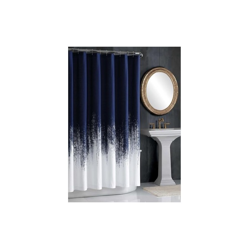 Vince Camuto Lyon Blue and White Cotton 1-Piece Shower Curtain