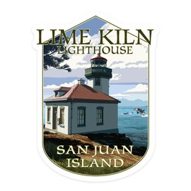 Die Cut Sticker San Juan Island, Washington, Lime Kiln Lighthouse Day Scene, Contour Vinyl Sticker 3 to 6 inches, (Waterproof Decal for Cars, Water Bottles, Laptops, Coolers), Large