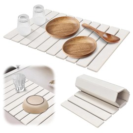 Cxqbsmy Stone Dish Drying Mat for Kitchen Counter - White 24x16 Inch Multipurpose Fast Diatomite Earth Disk Drying Mat, Fast Dry Super Absorbent Collapsible Dish Drying Mats for Dishes, Bottles, Cups