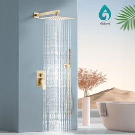 Aolemi Shower System with Rainfall Shower Head and Handheld Wall Mount,High Pressure Shower Faucet Set Fixture Combo with 2 in 1 Handheld Spray Rough-in Valve,12 Inch Shower Head Brushed Gold