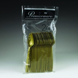 Premierware Disposable Gold Plastic Spoons (Pack of 24) – Elegant & Heavy-Duty For Effortless Dining