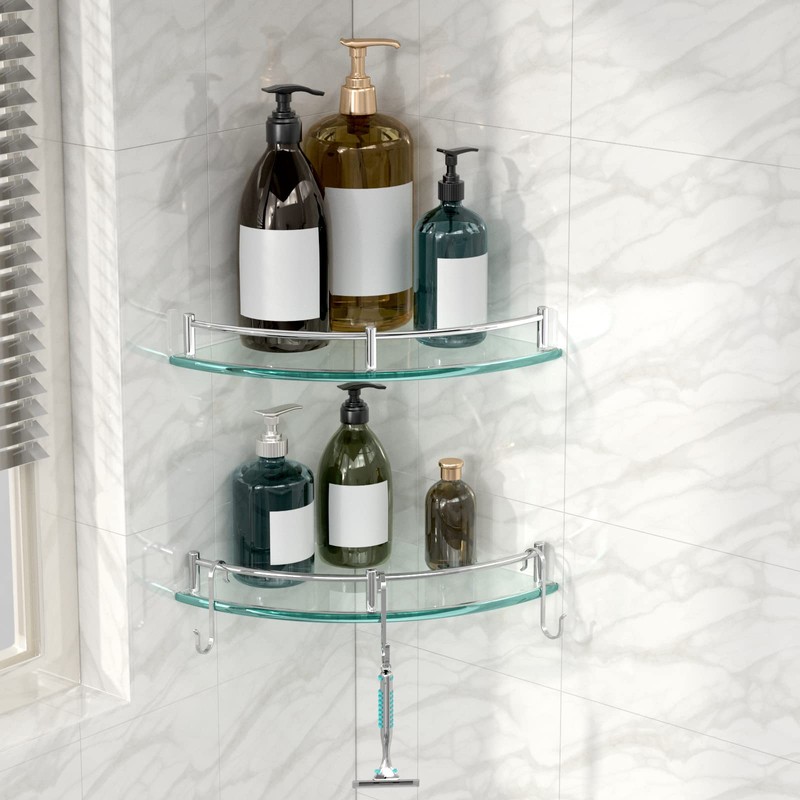 YorkHoMo Glass Shower Shelves, Glass Bathroom Corner Shelf Wall Mounted