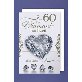 60 Diamond Wedding Card Greeting Card "Alles Liebe Herz" Foil Print 16 x 11 cm