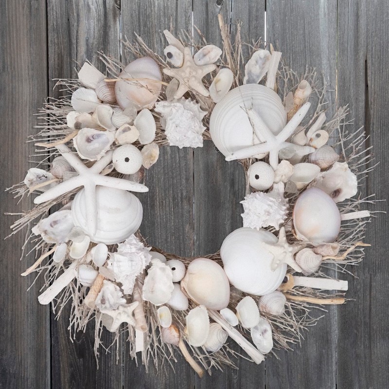 ANDALUCA Summer Seashell & Starfish 20" Coastal Wreath All Natural