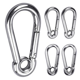 5pcs 1/4'' Stainless Steel Carabiner Clip Spring Snap Hook Link with Eyelet, 250lb Load, 2-3/8 Inch Length